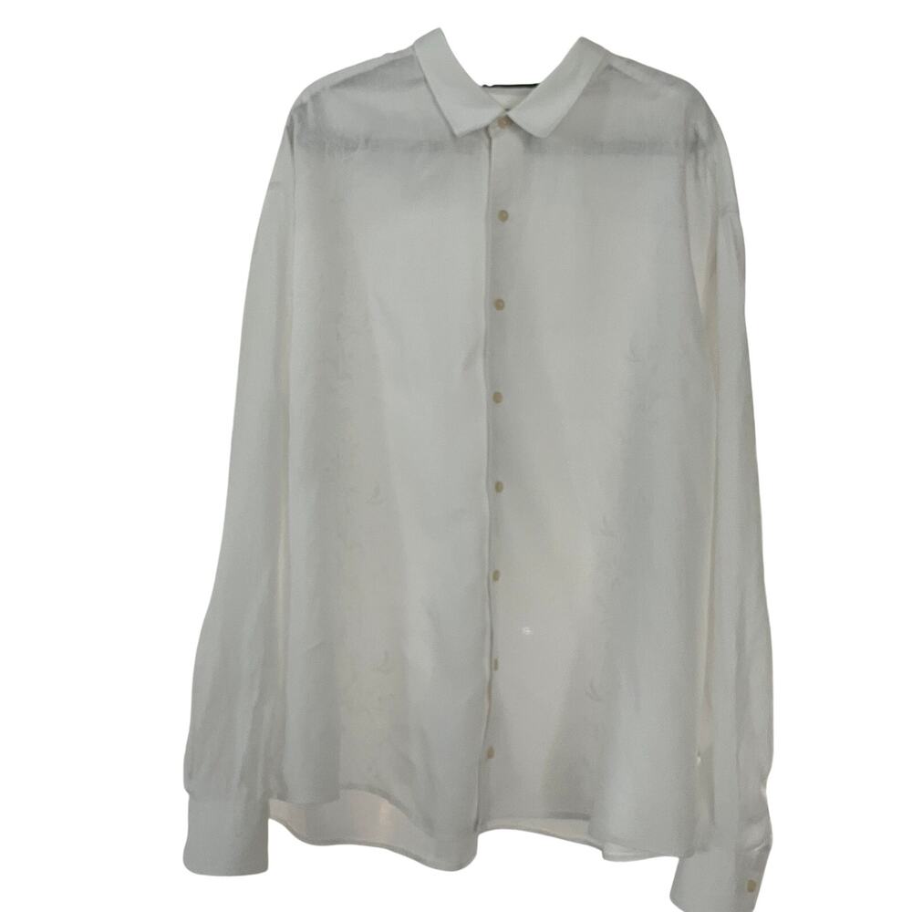 Tommy Bahama 100% Linen Embroidered Button Shirt White 2XLT Big Tall Floral